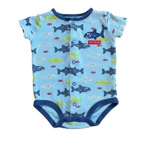 Carter's vintage Shark Bodysuit 9M Blue Short Sleeve Snap Front Baby Boy